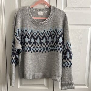 Mia&Tess Blue Fair Isle Crew Neck Sweater in Heather Grey. Size L